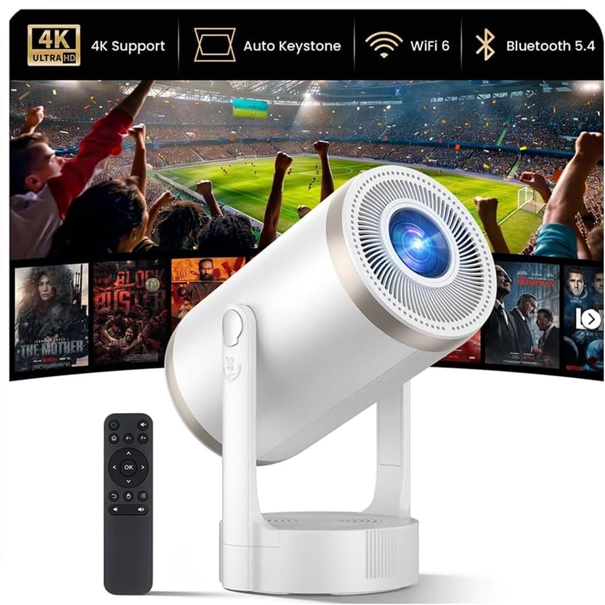 SnelShoppen - Mini Beamer 4K 1080p Projector - Draagbare LCD Projector met 260 ANSI Lumen Helderheid - Ideaal voor Feesten, Camping en Thuisbioscoop — afbeelding 1