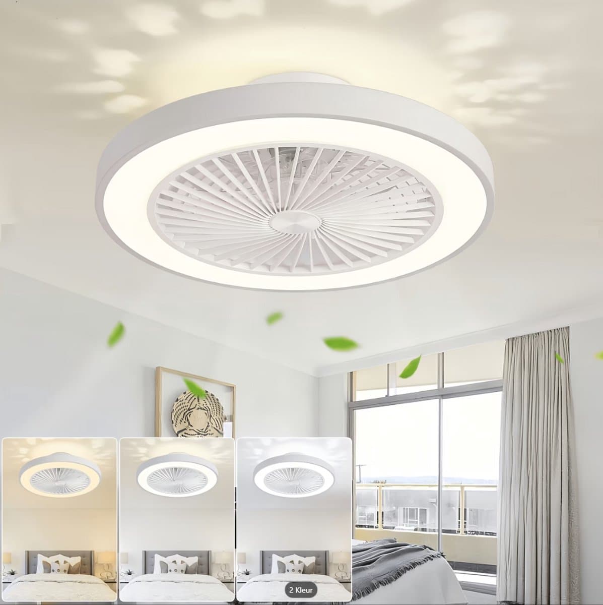 LuxiLamps - Plafondventilator | LED | Dimbaar | 3 Snelheden | 55 cm | Moderne Lamp | Plafondlamp | Ventilatorlamp | Wit | Woonkamerlamp — afbeelding 1