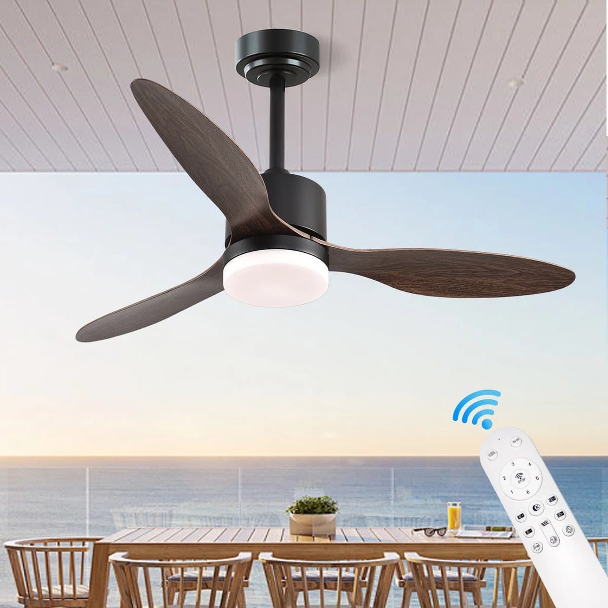 HomeGoodies - Plafondventilator - Ventilator - Plafondventilator met Verlichting - Afstandsbediening - 6 Snelheden - 132 cm — afbeelding 1
