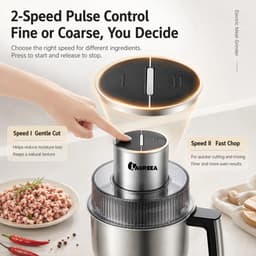 Elektrische Hakmolen 350W – Foodprocessor met 3 RVS Kommen – 2 Snelheden – 2,5L – Voor Vlees & Groenten — thumbnail 2