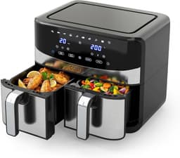 COSTWAY Heteluchtfriteuse, 2 kamers, Airfryer 8,5 l met kijkvenster, Sync Cook & Match Finish, digitaal touchscreen en 360° hete lucht, 2100 W, vaatwasmachinebestendig — thumbnail 1