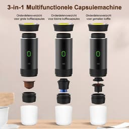 Draagbare Koffiemachine 3-in-1 Capsule – Nespresso & Dolce Gusto & Koffiepoeder Compatibel – USB-C Oplaadbaar 3×2500mAh Powerbank – 60ml Espressomachine Koffiezetapparaat Camping Auto Kantoor Reizen Trein – Zwart Snoerloos — thumbnail 2