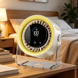Breedhoek verstelbare bureauventilator - 14,7 × 7,3 × 16,2 cm - Oplaadbaar - 100 snelheidsstanden – Geschikt voor studenten, studeerkamers, slaapkamers, huizen, dutjes, desktopcomputers, enz. - Geel — thumbnail 3
