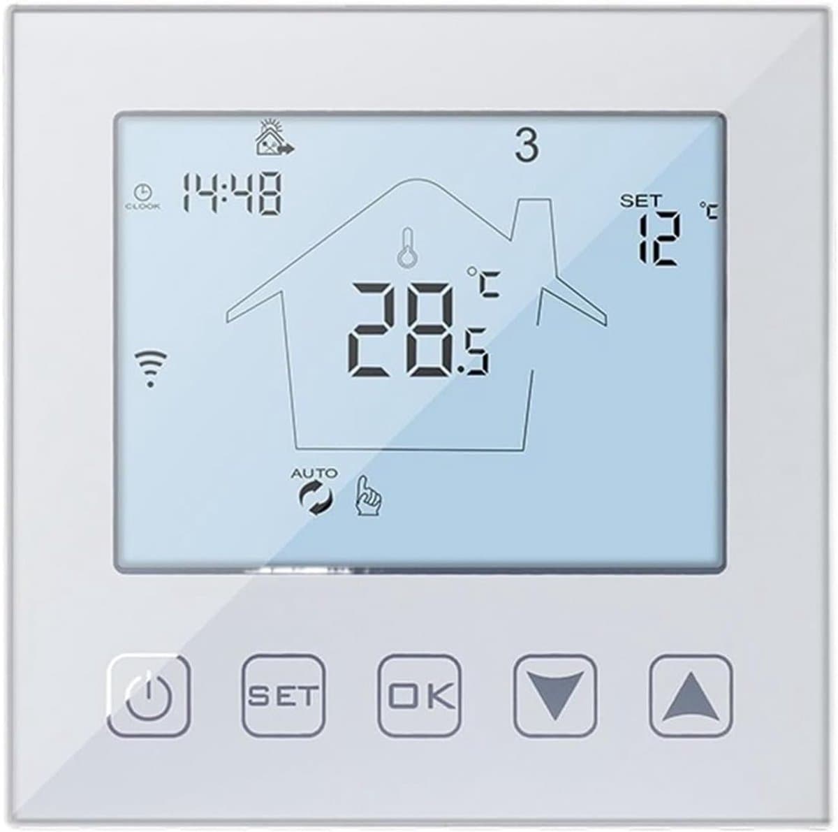 Slimme Thermostaat - Temperatuurregelaar WiFi - Energie Besparen - 5+2 Dagen Programmering - 86x86x27mm - Wit — afbeelding 1