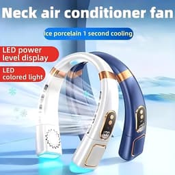 Nekventilator met digitaal display en sfeerverlichting in verschillende kleuren, 4000 mAh accu, USB-oplaadfunctie, 5 windstanden, bladloze draagbare nekventilator, luchtkoeler, persoonlijke ventilator (wit). — thumbnail 4