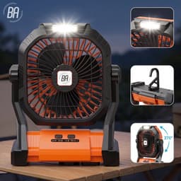 Best Active Mini Ventilator - Oplaadbare Tafelventilator - Stille Mini Fan met Ophanghaak - Handventilator - Klein, Stil & Geruisloos - 4 Snelheden & Verlichting - 7800 mAh & Powerbank functie - Zwart/Oranje — thumbnail 3
