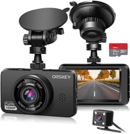 SnelShoppen - ORSKEY Dashcam voor Auto's Voor en Achter met Dubbele Lens 1080P Full HD, 170° Groothoek, SD-kaart Inbegrepen, G-sensor en Lusopnamemodu — thumbnail 1