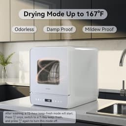 Draagbare vaatwasser - Compacte tafelmodel - Snel servies reinigen - Energiezuinig en stil - 5 couverts - Wit — thumbnail 4