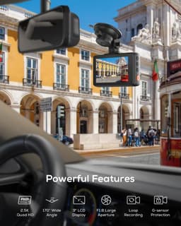 SnelShoppen - 2,5K Dashcam 1440P QHD Autocamera met 32GB Kaart, 3 Inch IPS-Display, Nachtzicht, WDR, 170° Hoek, G-sensor, 24-uurs Parkeermodus — thumbnail 5