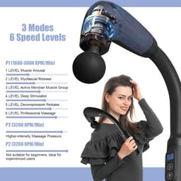 Thijox - Massagepistool met Verlenggreep, U-vormig Diepweefselpercussie Massageapparaat voor Nek, Schouder en Benen - 4 Massagekoppen, 6 Snelheden, Dr — thumbnail 3