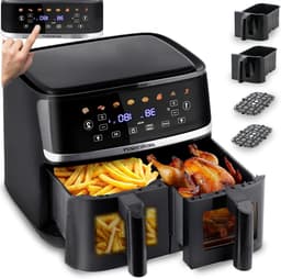 Heteluchtfriteuse XXL - Dubbele Kamer - Gezond Koken - Twee Kijkvensters - 102 Liter - Zwart — thumbnail 1