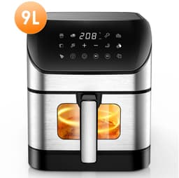 Velori Airfryer 9 Liter - Heteluchtfriteuse met Kijkvenster - Digitale Airfryer - 10 Programma's - 1800W - XL Airfryer - Zwart RVS — thumbnail 1