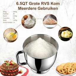 SHANNA Digitale Keukenmachine – 1600W Zuiver Koper – Standmixer – Bakmachine - 6,2L RVS Mengkom – Met LCD Timer, Deeghaak, Garde en Complete Bakaccessoires – Crèmewit — thumbnail 5