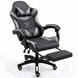 Boncy® Gaming Stoel - Comfortabele Gamestoel met Voetsteun - Game Chair Verstelbaar in Hoogte - 170° Verstelbare Rugleuning - Grijs / Zwart — thumbnail 1