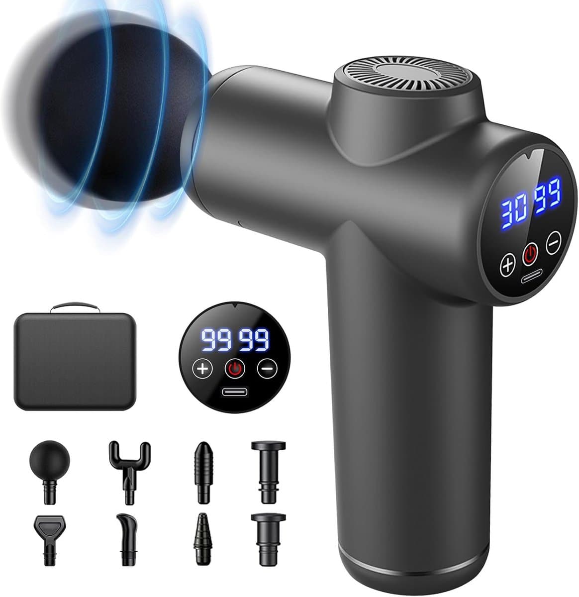 Massage Gun - Spierherstel Apparaat - Spierpijn Verlichting - 99 Snelheden 8 Koppen - 29900 RPM - Zwart — afbeelding 1