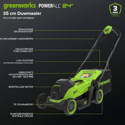 Accu Grasmaaier - Draadloze Maaier - Gazon Onderhoud - Borstelloze Motor - 36 cm Snijbreedte - Zwart — thumbnail 3