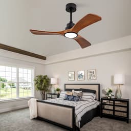 42 inch Deckenventilator met verlichting - Afstandsbediening en wandschakelaar - 3 kleurtemperaturen instelbaar - Dimbaar - Drie massief houten bladen - Omkeerbare DC-motor met 6 snelheden en timergeheugen — thumbnail 2