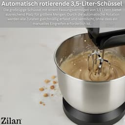 Elektrische Handmixer - Keukenmixer Deegkneedmachine - Bakken en Koken - Automatisch Roterende Kom - 3.5 Liter Kom - Zwart Zilver — thumbnail 2