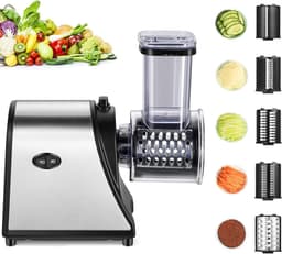 Elektrische groentesnijder - Keukenmachine Rasp - Snel Groenten Snijden - 5 Verwisselbare Messen - 250 Watt - Zilver — thumbnail 1