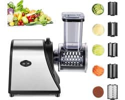 Elektrische groentesnijder - Keukenmachine Rasp - Snel Groenten Snijden - 5 Verwisselbare Messen - 250 Watt - Zilver