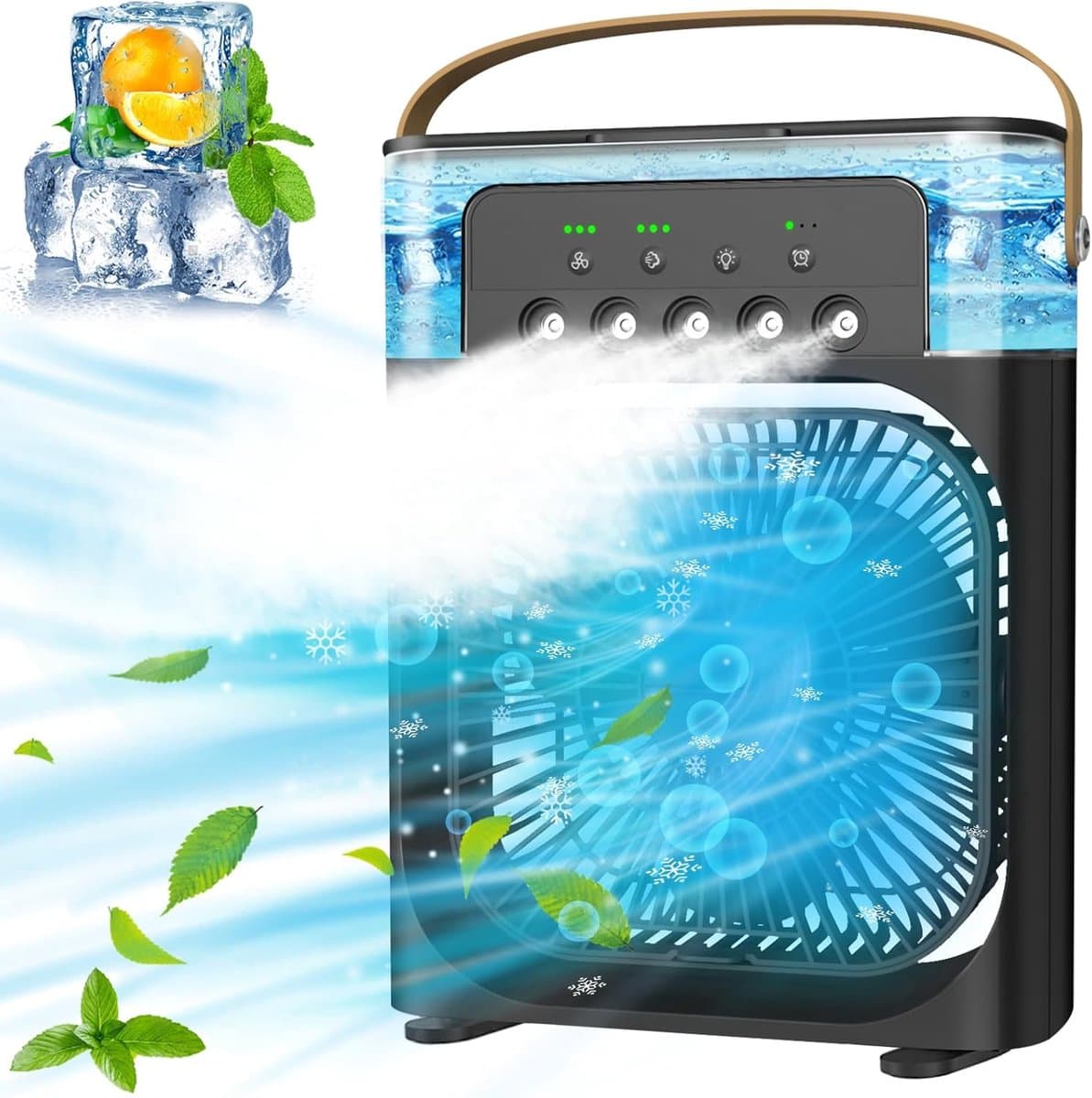 Draagbare luchtkoeler - Draagbare airconditioner, kleine en stille persoonlijke airconditioner, USB-voeding, mini-bureauventilator met verneveling, timer van 1/2/3 uur, 3 ventilatorsnelheden, 360° draaibaar - Zwart — afbeelding 1