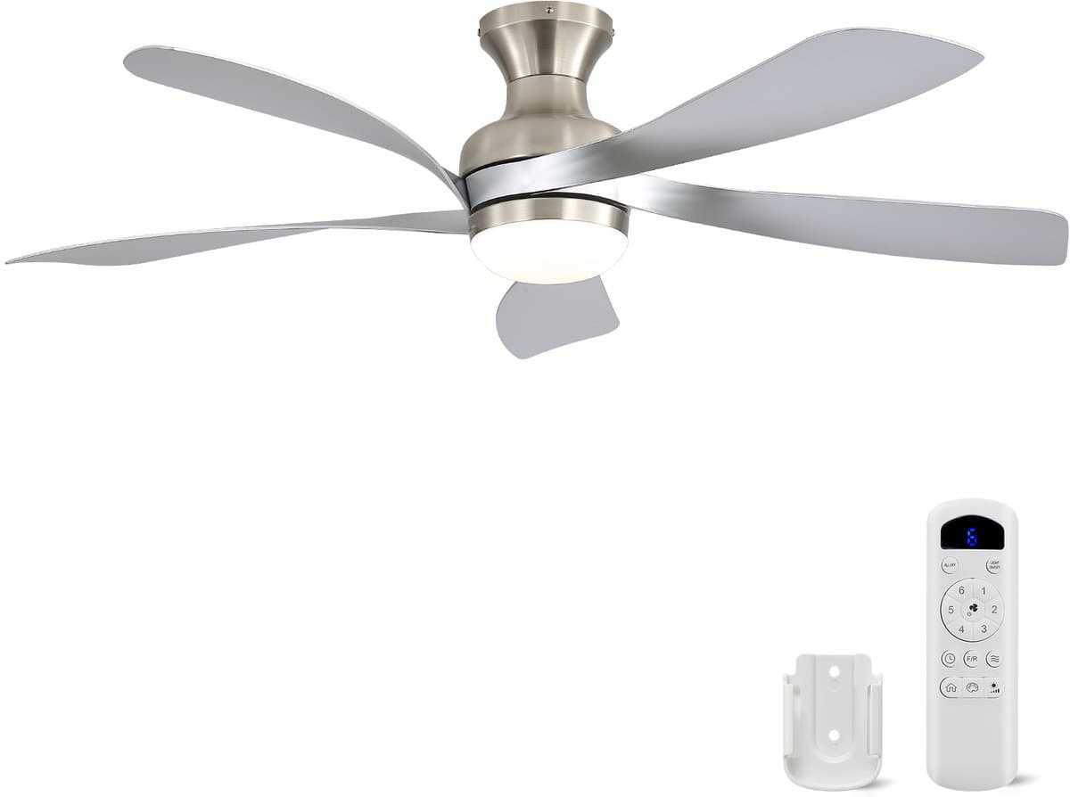 Plafondventilator Met Lamp - 5 ABS Bladen - Ø 132 cm - Dimbare lamp - Met Afstandsbediening - 6 ventilatorstanden - LED's Light - Zilver — afbeelding 1