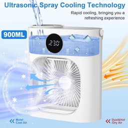 Mini Aircooler 4-in-1 – Draagbare Luchtkoeler met Verneveling, Ventilator, Luchtbevochtiger en Nachtlamp – 900 ml — thumbnail 5