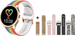 Belesy® BQSiRgRb PLUS - Smartwatch Dames – Smartwatch Heren - Horloge - 1.28 inch - Kleurenscherm - Stappenteller - Bloeddruk - Hartslag - 75+ Wijzerplaten – Sporten – Rose Goud - Milanees staal - Siliconen – Regenboog – Roze – Zwart - Panterprint — thumbnail 1