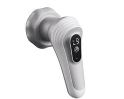 Aanbieding: Intelligente massagegun, stil met 5 opzetstukken, USB-oplaadbaar. Ergonomisch ontwerp voor middel, benen en heupen, stijlvol metaalafwerking – perfect Vaderdag cadeau.