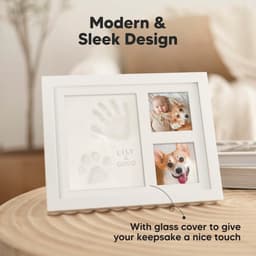 Babyhand- en voetafdrukset - sneldrogende klei babyvoetafdrukset, pasgeboren aandenken, kinderkamer fotolijst voor jongens, meisjes, gepersonaliseerde cadeaus voor douche en register (Alpine White) — thumbnail 3