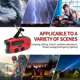 Draagbare noodradio - Powerbank 2000 mAh - Zaklamp - Solar opwindbaar - SOS alarm - USB kabel - Noodpakket - Kunststof - rood — thumbnail 4