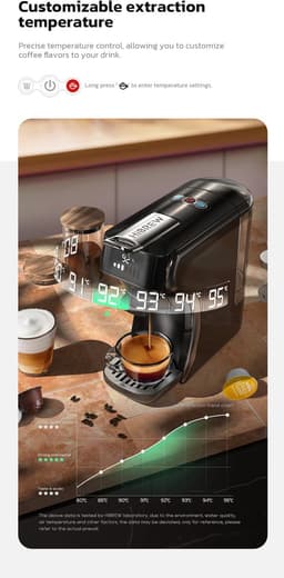 HiBREW H1B 6-in-1 Pods Koffiezetapparaat- Waterreservoir van 600 ml - Extractie met een druk van 20 Bar - Koude/Warme modus - LED-indicator - Zwart — thumbnail 3