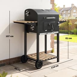 Outsunny-Holzkohlegrill-Edelstahl, Kiefernholz-112L x 58B x 107H cm-Schwarz — thumbnail 5