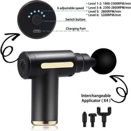 Massage Gun - Massage Apparaat - Massagegun - 3200 RPM - 4 Siliconen Massagekoppen - 6 Snelheidsinstellingen en Een USB-C-oplaadpoort - Massage Pistool - Zwart — thumbnail 5