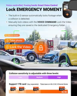 Vantrue S1 Pro Max 4K+4K (2160P+2160P) dashcam voor en achter, dubbele dashcamera met Starvis2 HDR PlatePix nachtzicht, 5 GHz WiFi, GPS, optionele Lte, parkeermodus — thumbnail 5