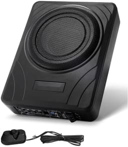 Subwoofer voor in de auto - Onderstoel actieve 300W - Ingebouwde versterker - Platte compacte behuizing - Hoge/lage ingang - Volumeregeling - Voor SUV, vrachtwagen en camper — thumbnail 1