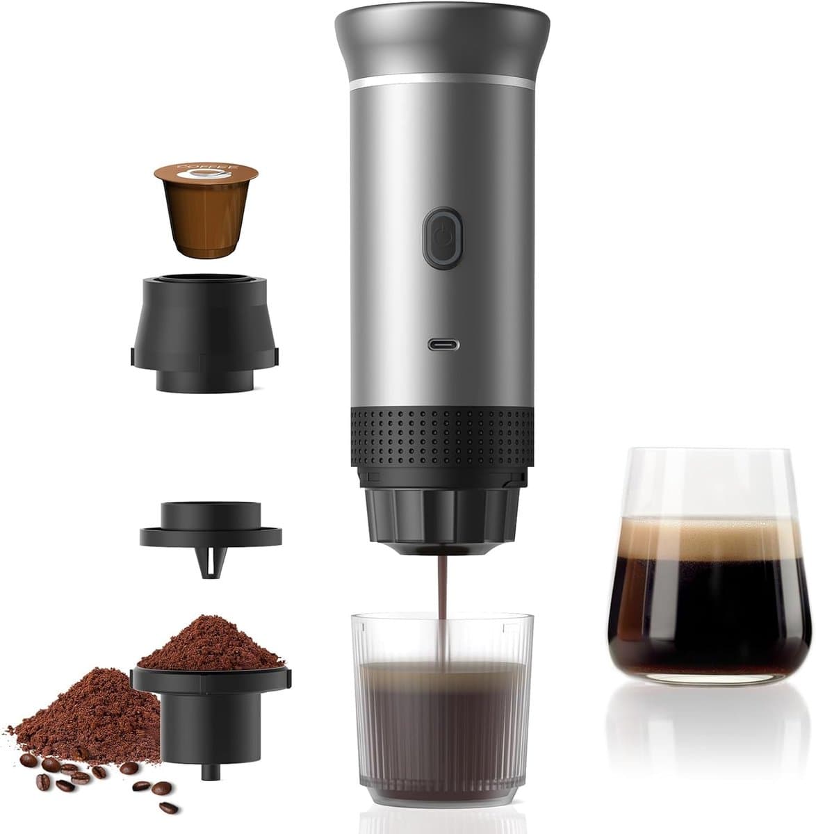 Draagbare capsulekoffiemachine, reis capsulekoffiemachines voor camping, USB-C zelfverwarmende capsulekoffiemachine, draagbare elektrische expressomachine — afbeelding 1