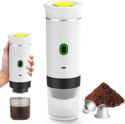 Draadloze Draagbare Espresso Machine - 3-in-1 Oplaadbare Koffiemaker voor Capsules en Poeder - 7500mAh - Geschikt voor Reis, Camping, Auto en Kantoor - Wit — thumbnail 1