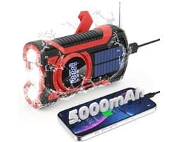 Dutchers® Onverwoestbare Noodradio 5000 mAh - Schok- en valbestendig - Solar Opwindbaar - Opwindbare Radio - Survival - Dynmo en Zonnepaneel - Powerbank - Dynamo Radio - Zaklamp - Noodpakket - Telefoon opladen
