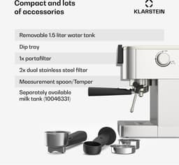 Klarstein Kabel SteelPresso Touch Portafiltermachine - Espressomachine met Siebdrager 20 Bar - Touch Display 1350W RVS - voor Keuken voor Espressoliefhebber - Compact Modern - Coffee Machine - Koffieautomaat — thumbnail 3