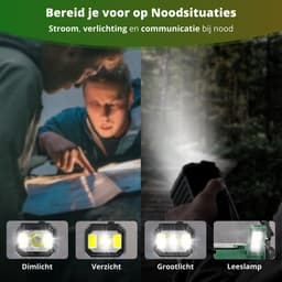 Nexvex® Pulse 2X Noodradio Powerbank 20000mAh - Solar Powerbank Zonneenergie - Noodpakket - Survival Kit Kamperen - Militaire Zaklamp LED Oplaadbaar - Draagbare Radio Wandelen - Leeslamp - Nood Kompas - Opwindbaar - Zonnepaneel - Noodrantsoen - Groen — thumbnail 5