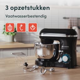 KitchenBrothers 2000W Keukenmachine - Keukenrobot - 6,2L - Mixer met Mengkom - Keukenmixer - Zwart — thumbnail 3