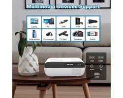 Mini Beamer - Streamen vanaf je telefoon - Input tot 1080P Bluetooth Audio - Projector - Mini Projector - HDMI - USB - Wit - Smartphone - Zoomfunctie - Draagbaar - Ingebouwde speaker