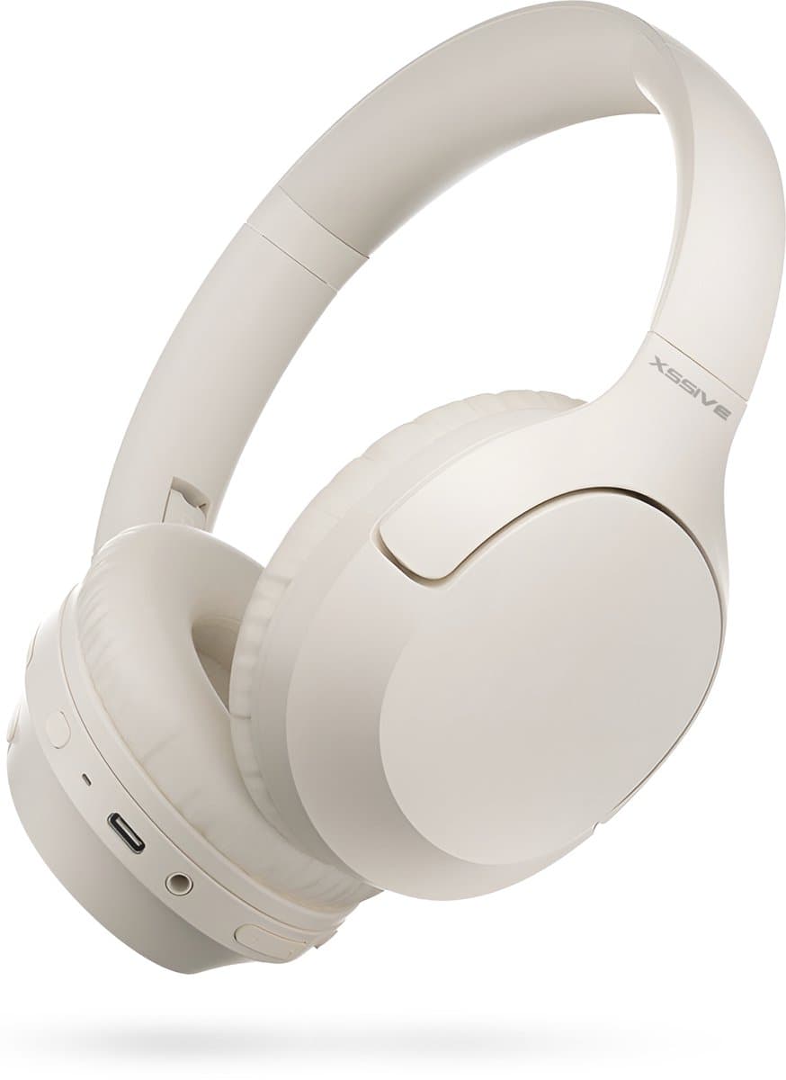 Draadloze Bluetooth Koptelefoon met Bass-Boost Functie - Bluetooth 5.3 - 60 Uur Batterij - Headset met Microfoon Noise Cancelling - Koptelefoon met draad modus - Equalizer App - Beige — afbeelding 1