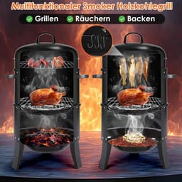 Serolux® - Barbecue - 3-in-1 - Houtskoolgrill - BBQ-rokergrill - Draagbare Verticale Grillkoker - met Ingebouwde Thermometers - Verstelbare Ventilatiesystemen - Klassieke Stijl - voor Buitenkoken - BBQ - 44.5 x 80 cm - Zwart — thumbnail 4