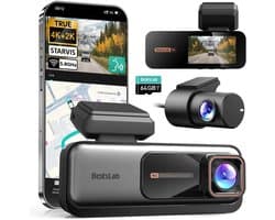 Botslab G980H Pro 2CH 4K Wifi Gps 2CH 64gb dashcam - 4K camera voor + 2K achter - 2,45 inch LCD - Wifi en Gps - Parkeermodus - 64gb Micro SD kaart - dashcam voor auto