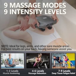 Massagepistool met 6 koppen, instelbare intensiteit en 9 modi - Elektrische handmassageapparaat voor rug, nek, en full-body ontspanning — thumbnail 3