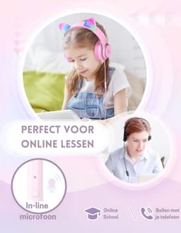 Intelectro Koptelefoon voor Kinderen - Coole LED Verlichting en Kristalhelder Geluid - 94Db Begrensd - Verschillende Lichtstanden - Ingebouwde Microfoon - Comfortabel en Draagbaar Ontwerp - Roze - Levering Sneller dan Aangegeven! — thumbnail 3