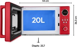 MEDION retro magnetron (20 liter, ca. 800 watt, 5 magnetronstanden, digitaal display, ontdooifunctie, compact) rood — thumbnail 3