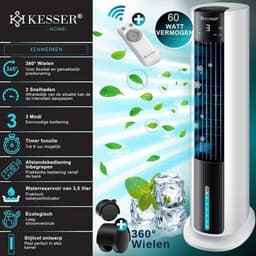 Thuys – Luxe Torenventilator – Geluidloos – Mobiele Airco zonder Afvoer – Afstandsbediening – Instelbare Snelheden – Modern Design – 60W – Wit — thumbnail 2